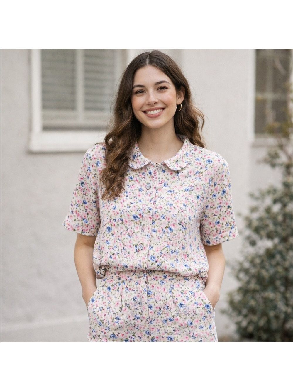 Vintage 80s 90s Corduroy Floral Shirt • cottagecore granny grandma pastel